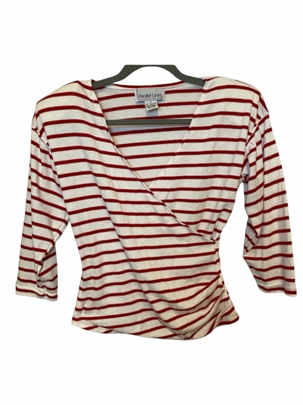 PARALLEL LINES Red and White Striped Faux Wrap Top